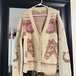 Haute Hippie Cream Horse Pattern Cardigan